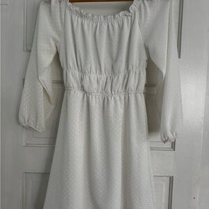 Divided White Polka Dot Guaze Dress - Small